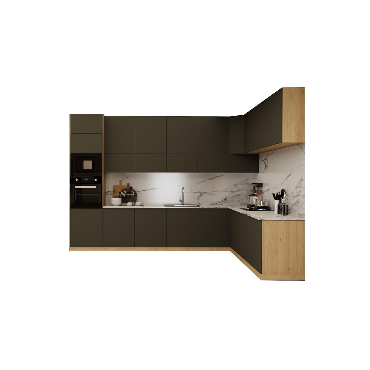 WINKELKÜCHE – Küchenzeile 360 x 300 cm VELORA – KU-S51 – Grau - Grau, Holzwerkstoff (360/248/300cm) - hi-markt