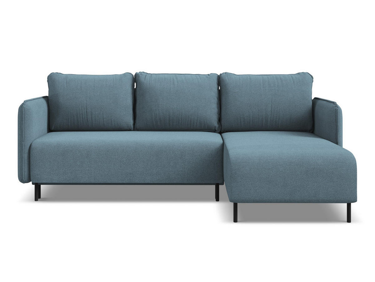 ECKSOFA mit Schlaffunktion Strukturstoff Stoff Blau - Blau/Schwarz, Holz/Textil (236/162cm) - Makamii