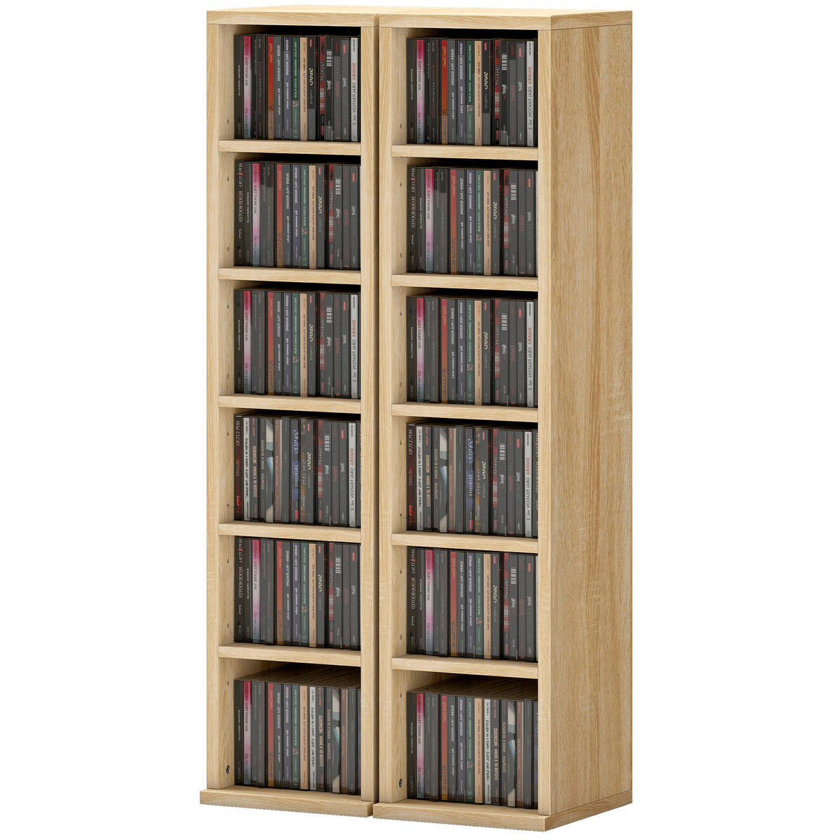 CD-REGAL 2er-Set DE-14526 12 Fächer für 204 CDs Eiche - Eichefarben, Holzwerkstoff (22.5/88.5/21cm) - ComfortXL