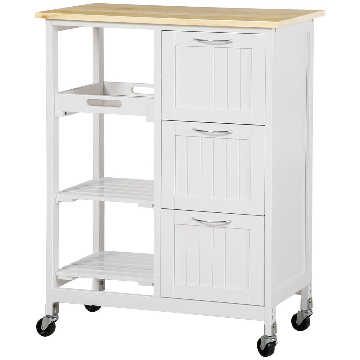 KÜCHENWAGEN, Küchentrolley im Landhausstil, 3 Schubladen, Kücheninsel, Weiß, rollbar und praktisch - Multicolor, Metall (67/84/37cm) - FORIOUS