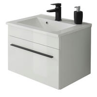 WASCHBECKENUNTERSCHRANK Waschbecken weiß Hochglanz, Waschtisch Set hängend, 60 x 44 cm - Weiß Hochglanz/Schwarz, Holzwerkstoff/Kunststoff (60/45/47cm) - Furn.Design