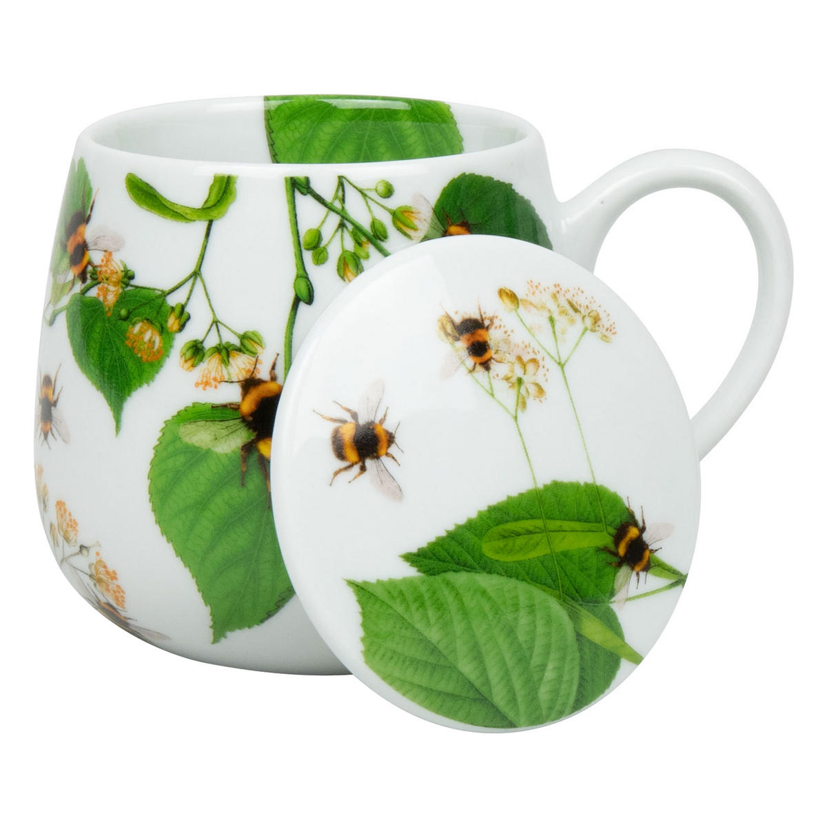 KAFFEEBECHER Bumblebees on Leaf mit Sieb und Deckel - Naturfarben, Keramik (0.4L) - Könitz