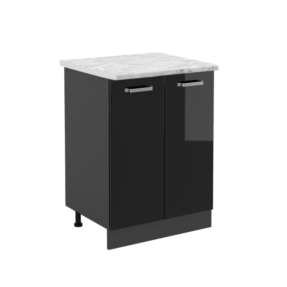 KÜCHENUNTERSCHRANK R-Line Schwarz Hochglanz 60 cm AP Marmor - Schwarz Hochglanz/Anthrazit, Holzwerkstoff (60/81.6/46cm) - Vicco