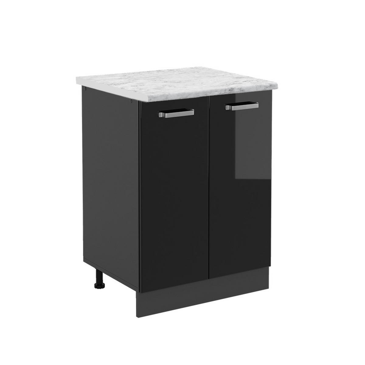 KÜCHENUNTERSCHRANK R-Line Schwarz Hochglanz 60 cm AP Marmor - Schwarz Hochglanz/Anthrazit, Holzwerkstoff (60/81.6/46cm) - Vicco