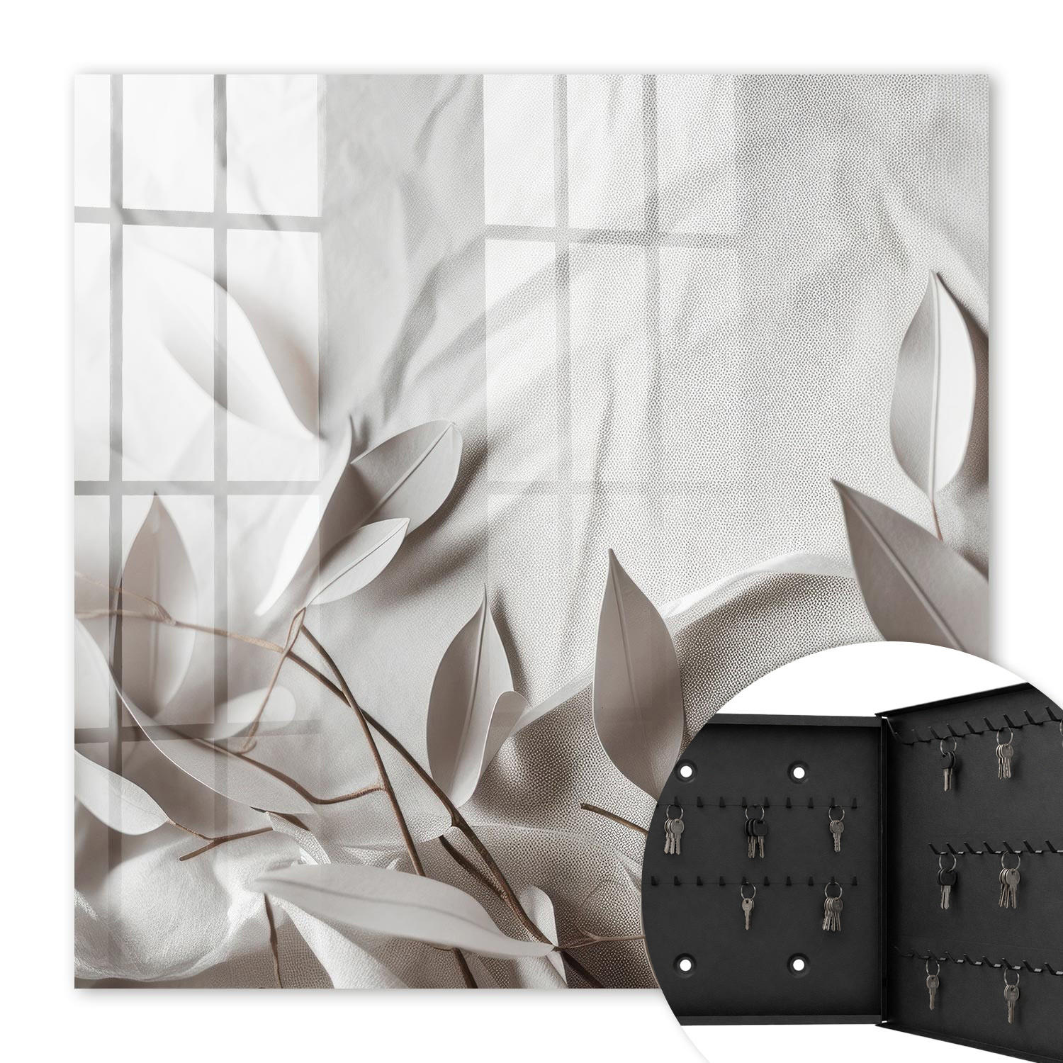 SCHLÜSSELBOX Schwarz 30x30 cm- Türöffnung nach rechts - Blattstoff - Beige, Metall (30/30/5cm) - TULUP