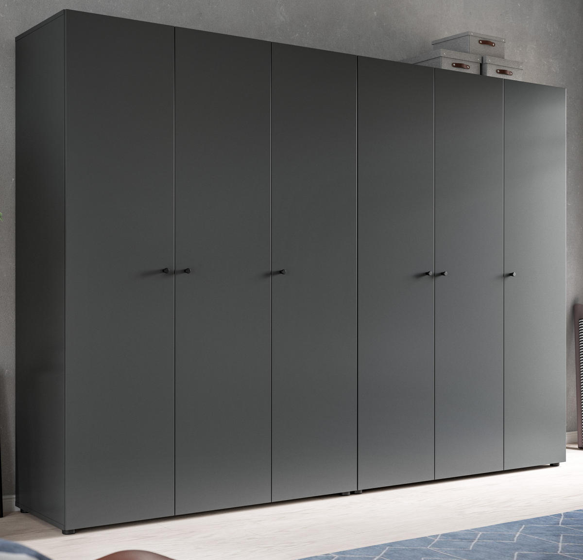 KLEIDERSCHRANK grau 6-türig 240 cm, Drehtürenschrank mit zusätzlichen Einlegeböden - Schwarz/Grau, Holzwerkstoff/Kunststoff (240/176/51cm) - Inn.Furn