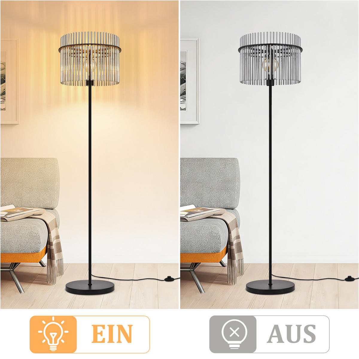 STEHLAMPE Lumistad 38/30/154 cm - Schwarz, Glas/Metall (38/30/154cm) - ZMH