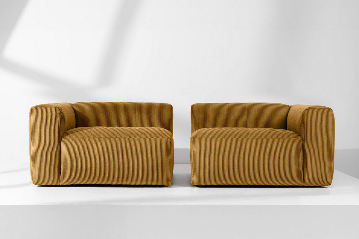 2,5-SITZER-MODULSOFA BUFFO mit extrem weicher und bequemer Sitzfläche, Kordstoff, gelb - Gelb, Textil (250/73/96cm) - KONSIMO®