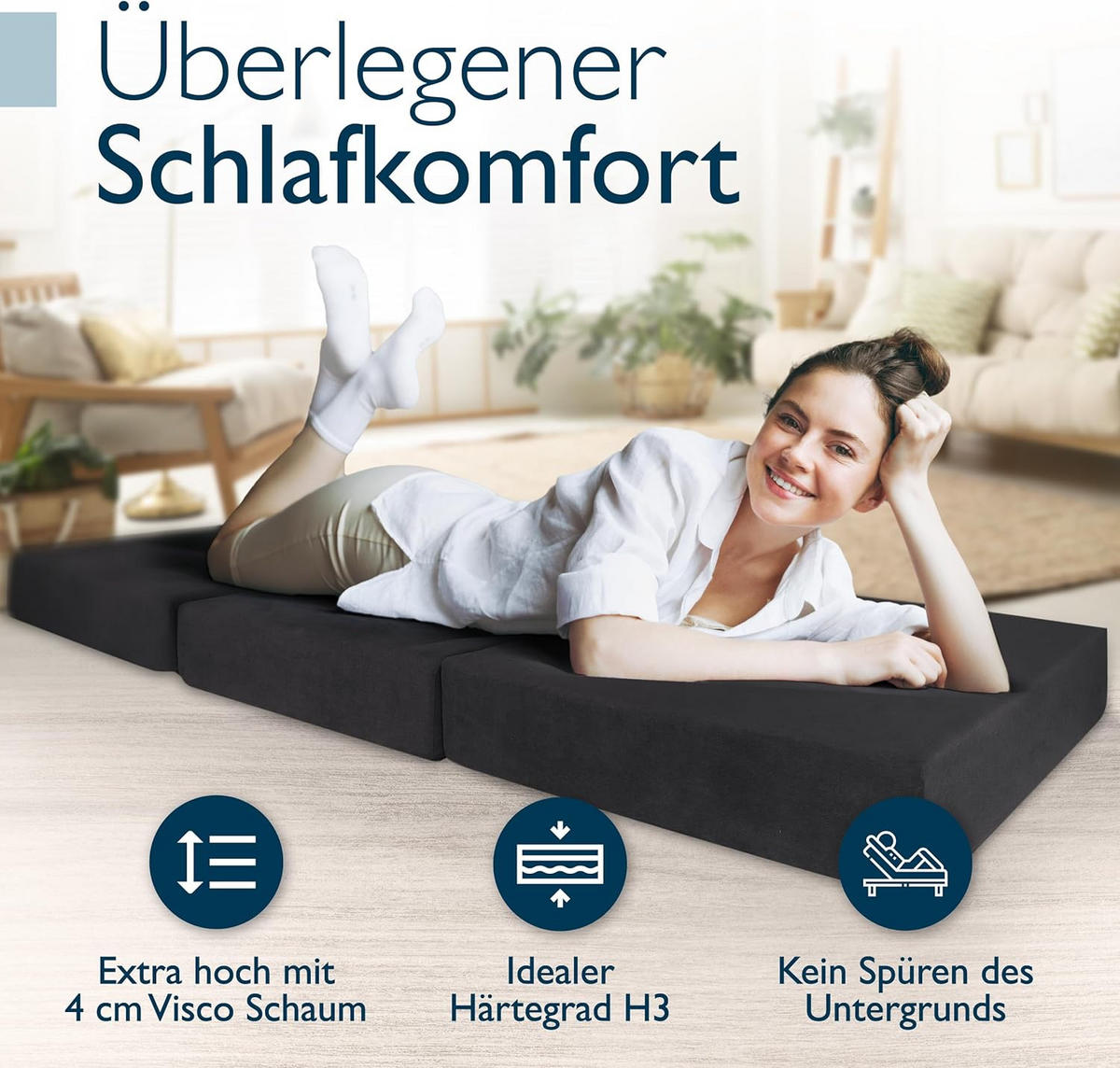 VISCO KLAPPMATRATZE VS95201x100x14cm mit Husse Anthrazit (2tlg) - Anthrazit, Textil - Beautissu 