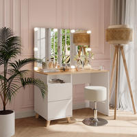 SCHMINKTISCH Karen Weiß/Artisan 110 cm mit Hocker und LED-Lichterkette - Weiß/Eiche Artisan, Holzwerkstoff (110/75/55cm) - Vicco