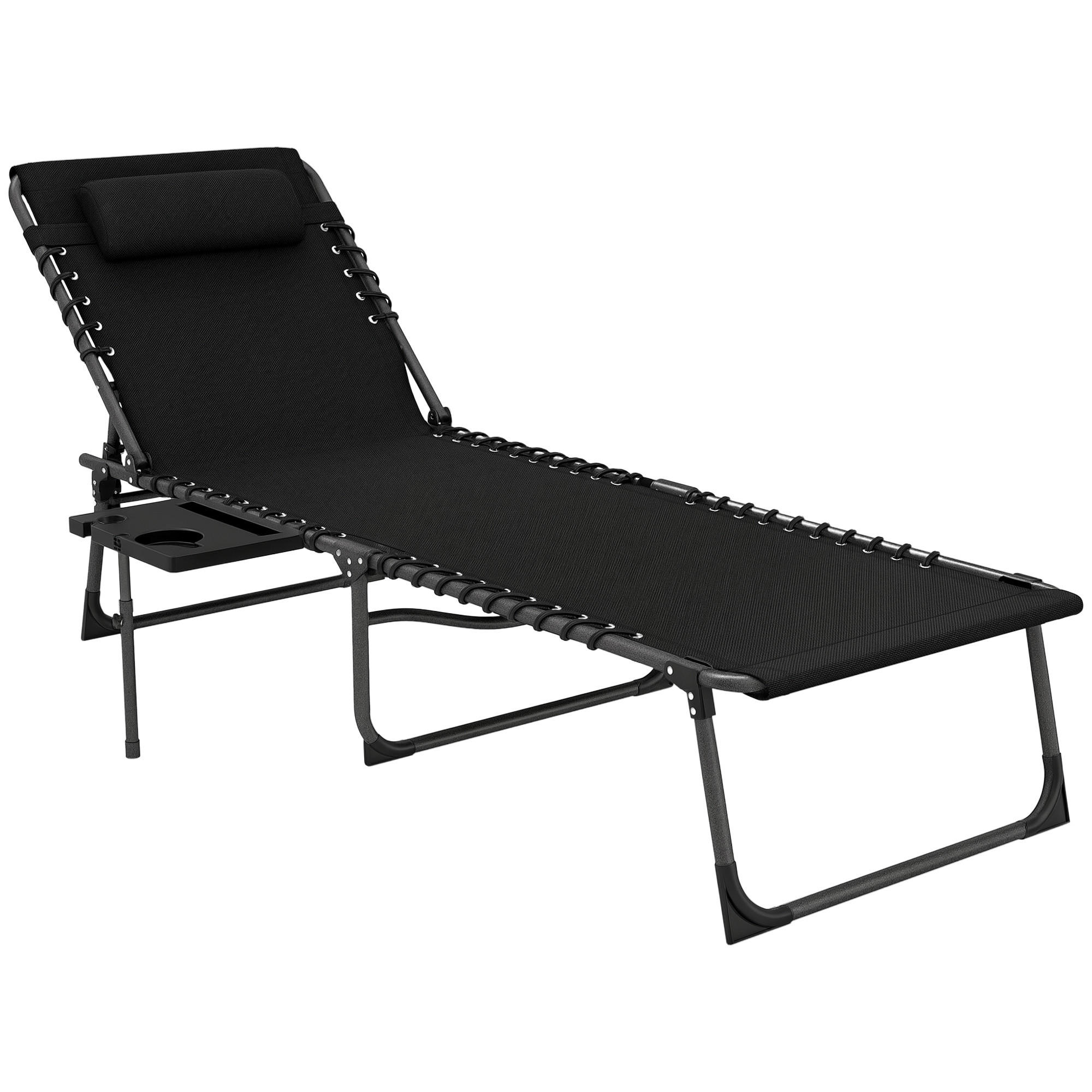 SONNENLIEGE klappbar Gartenliege mit Kopfkissen, Liegestuhl mit 5-Fach verstellbare Rückenlehne bis 120 kg - Schwarz, Metall (190/31/60cm)