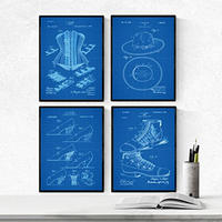 POSTER Set mit 4 BLAU Mode Patenten A4 Rahmenlos - Klar, Papier (29.7/3cm) - Nacnic