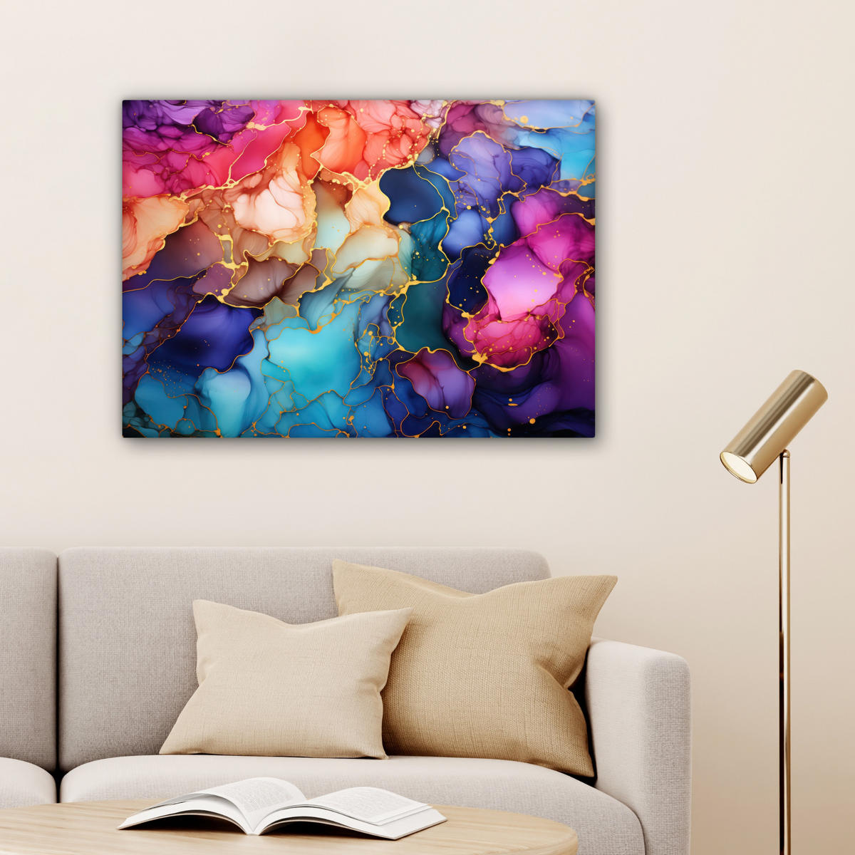 LEINWANDBILD Marmor - Bunt - Abstrakt Wandbilder 80x60 cm - Multicolor, Textil (80/60cm) - MuchoWow