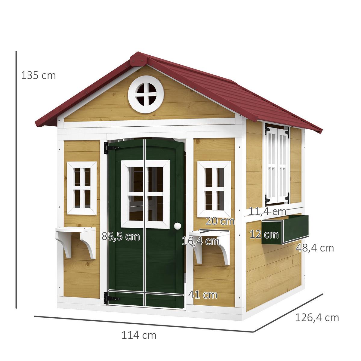 SPIELHAUS DE-18691 mit Tür, Fenstern & Blumenkästen Beige - Beige, Holzwerkstoff (126.4/135/114cm) - ComfortXL
