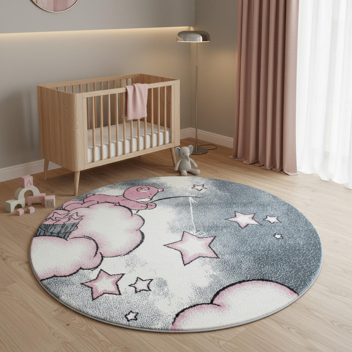 TEPPICH Kinderzimmer Bär Bunt Waschbar Spielzimmer Strapazierfähig Rund Pink 160x160 cm Flur – LAGO - Rosa, Textil (160/160cm) - KADIMA DESIGN