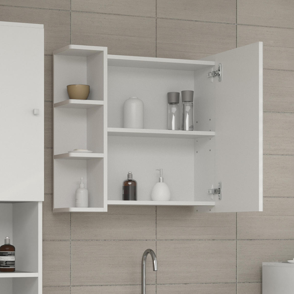 BADSPIEGELSCHRANK Fynn Weiß 62 x 64 cm - Weiß, Holzwerkstoff (62/64/20.8cm) - Vicco