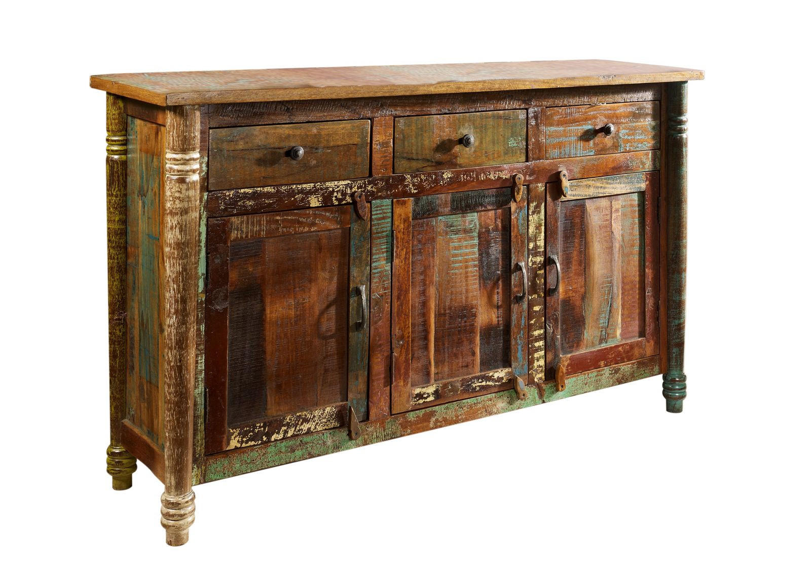 SIDEBOARD Altholz 140x42x88 mehrfarbig lackiert FABLE #04 - Multicolor, Holz (140/88/42cm) - Massivmoebel24