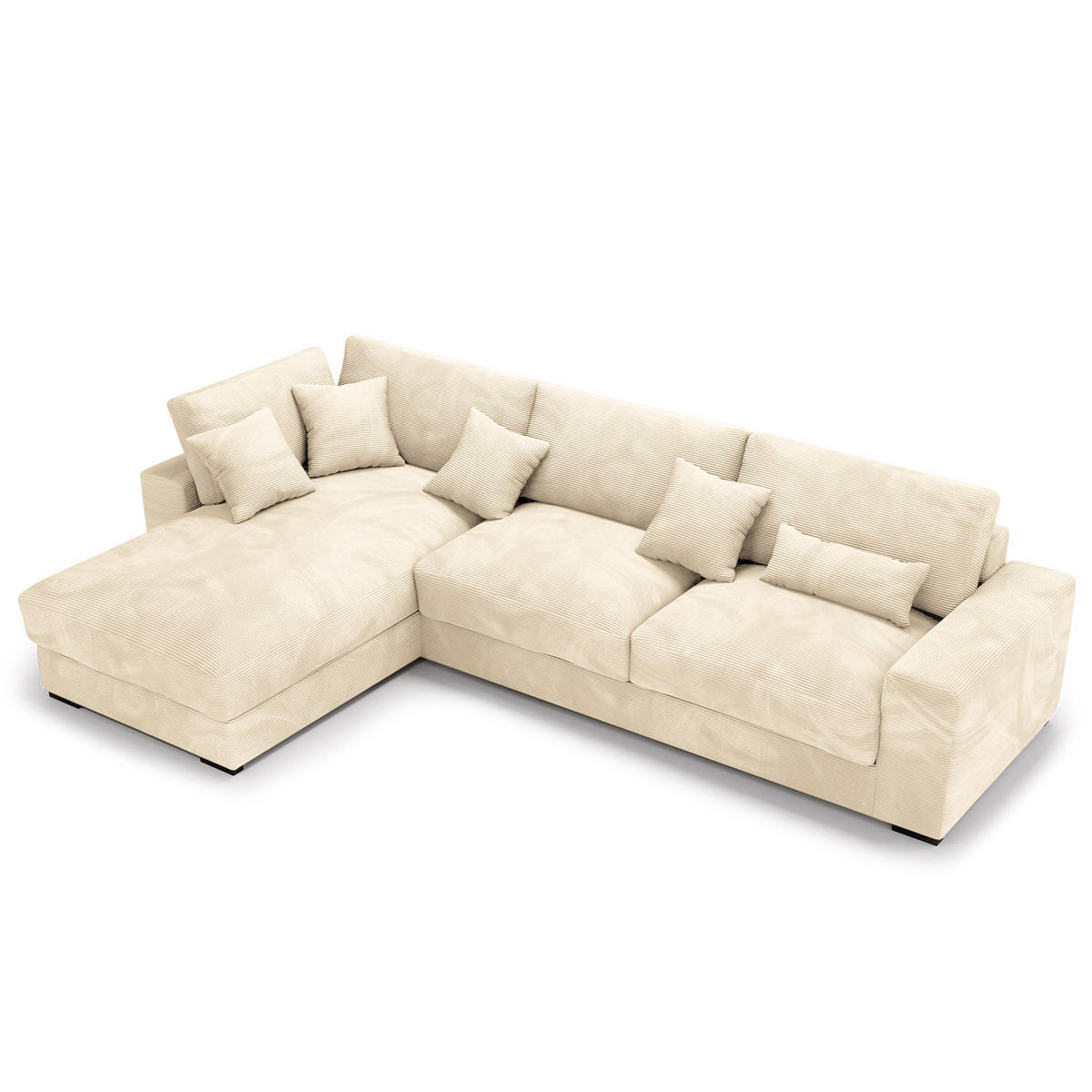 ECKSOFA mit Longchair - Creme/Schwarz, Kunststoff/Textil (340/205cm) - home24