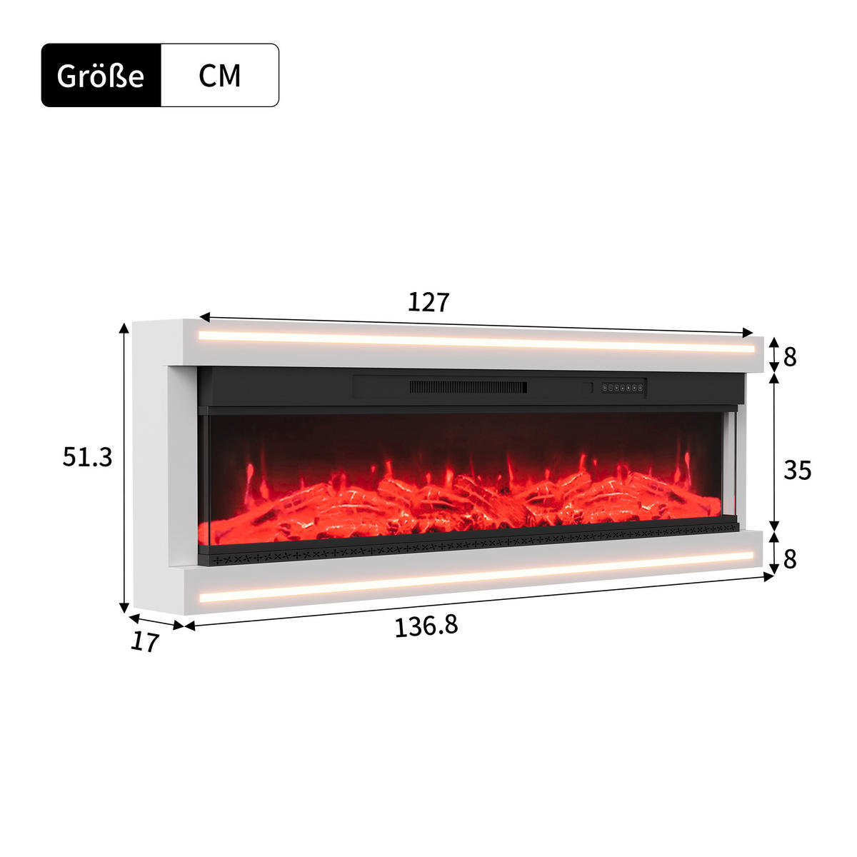 ELEKTROKAMIN 136,8x17x51 cm LED Flamme weiß - Weiß, Holz (127/51.3/17cm) - LEBENLANG