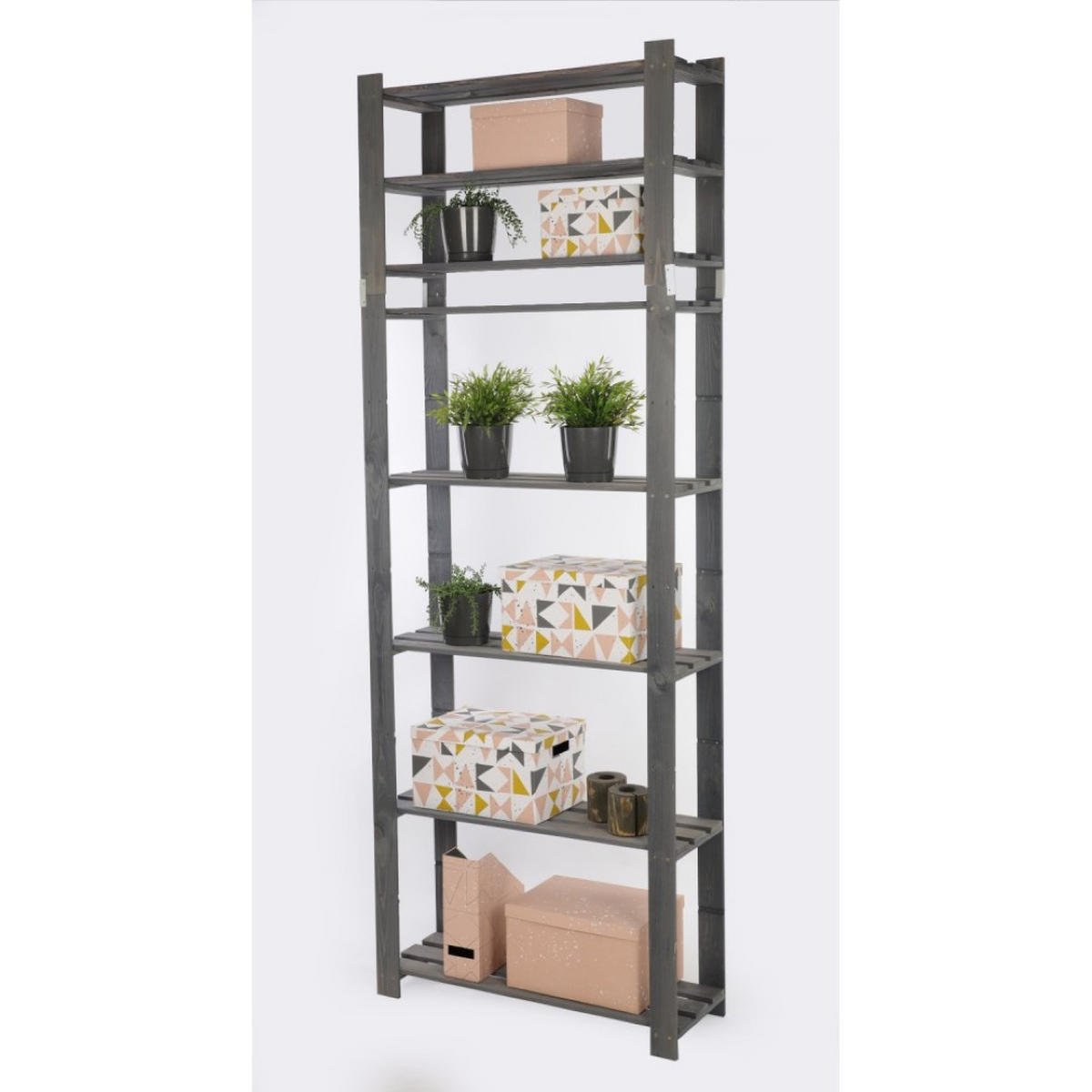HOLZREGAL PINEPEAK 220x80x28cm 7 Fachboden 1,2cm dickes Kiefernholz Grau - Grau, Holz (80/220/28cm) - PROREGAL