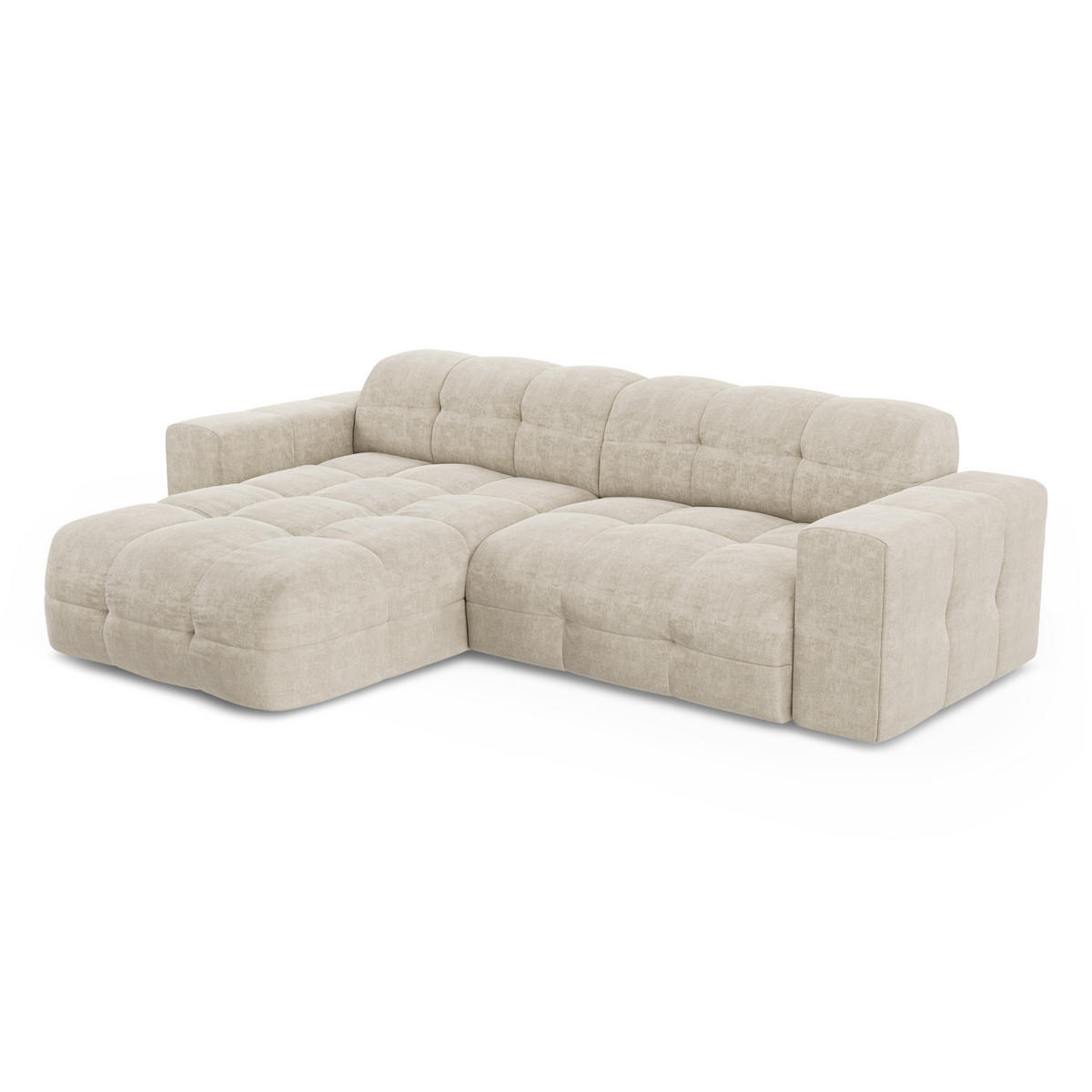 ECKSOFA LINKS Samt Creme 230cm - Creme, Textil (155/230cm) - Sia Home