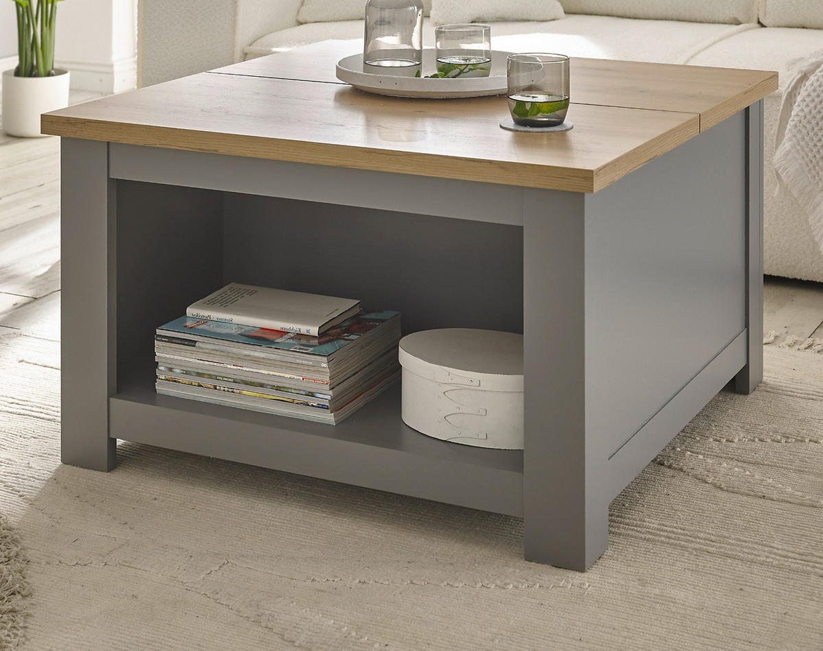 COUCHTISCH grau, Artisan Eiche Landhaus, Beistelltisch quadratisch mit Ablage - Hellgrau/Eiche Artisan, Holzwerkstoff/Metall (83/83/50cm) - Furn.Design