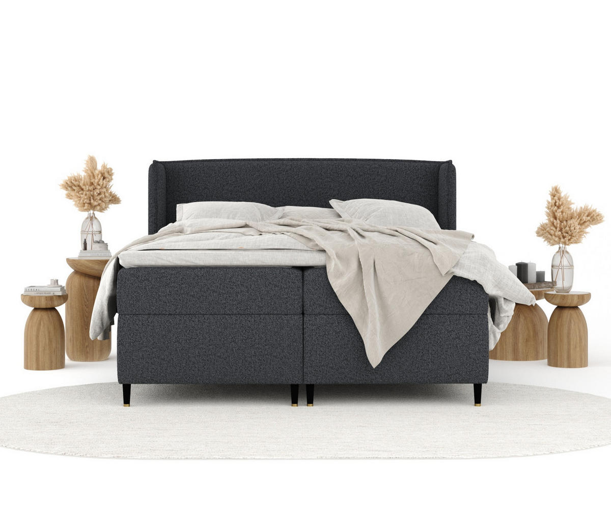 BOXSPRINGBETT Segni Schwarz 140/200 cm mit Matratze und Topper - Schwarz, Holz/Holzwerkstoff (140/200cm) - Maison de Reve