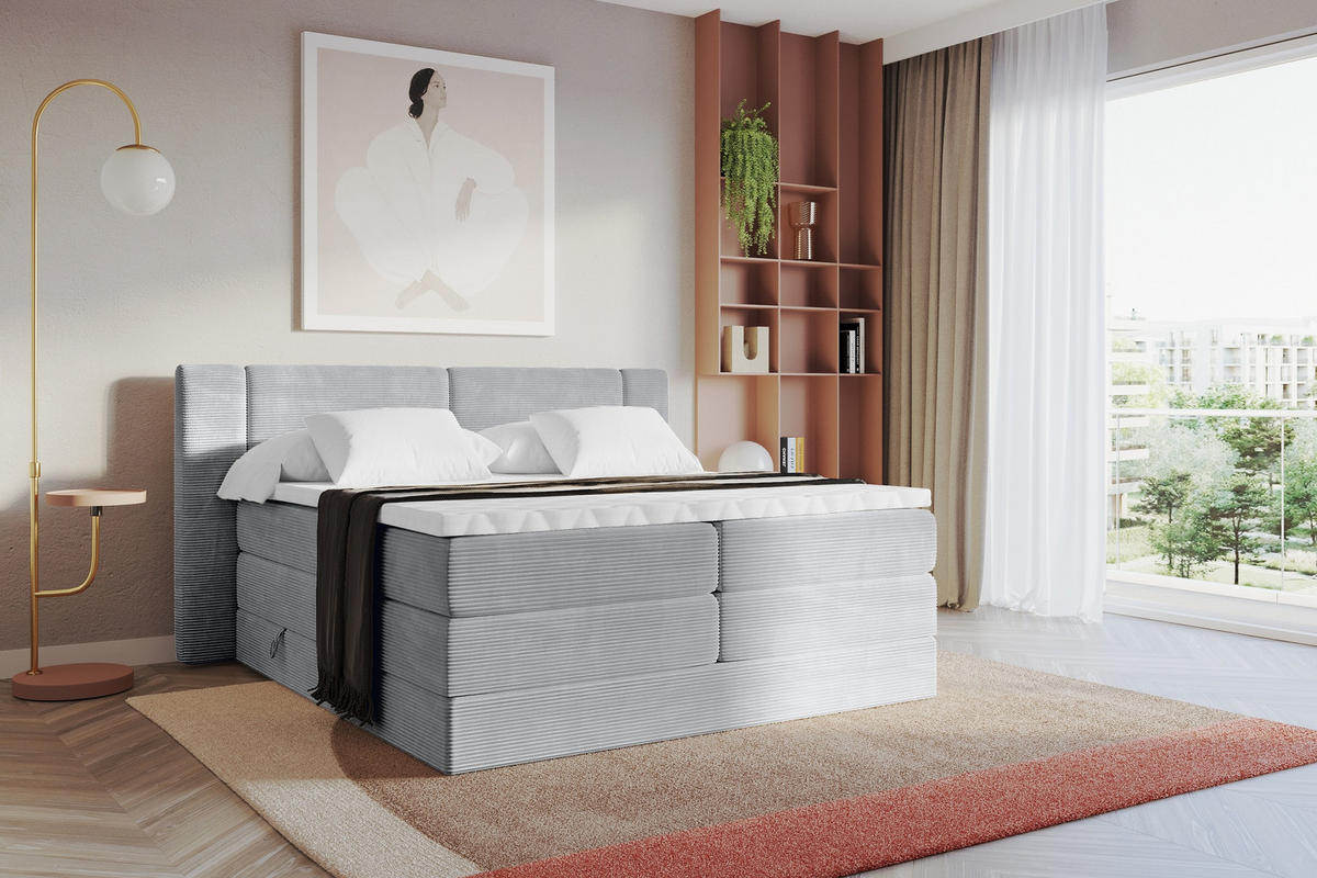 BOXSPRINGBETT mit Matratze H3/H4 - EVON KING - 140x200 cm Grau - Graubraun, Holzwerkstoff (140/200cm) - ALTDECOR