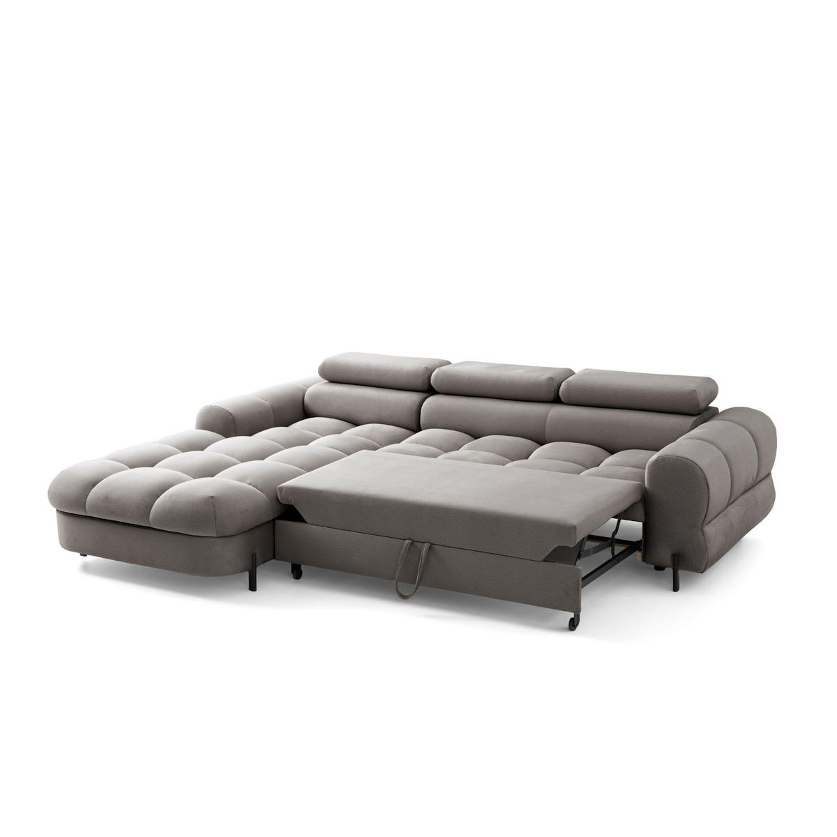 ECKSOFA UFFO L Links mit Schlaffunktion 260x195 Velours Beige - Beige/Schwarz, Holz/Textil (260/195cm) - Muffo