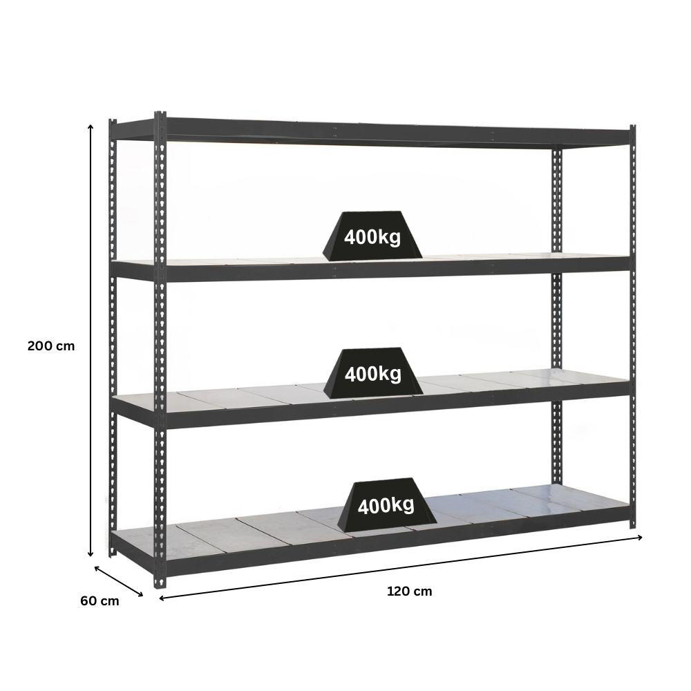 SCHWERLASTREGAL METAL YETI FOUR | HxBxT 200x120x60cm | Fachlast 400kg | Anthrazit - Anthrazit, Metall (120/200/60cm) - PROREGAL