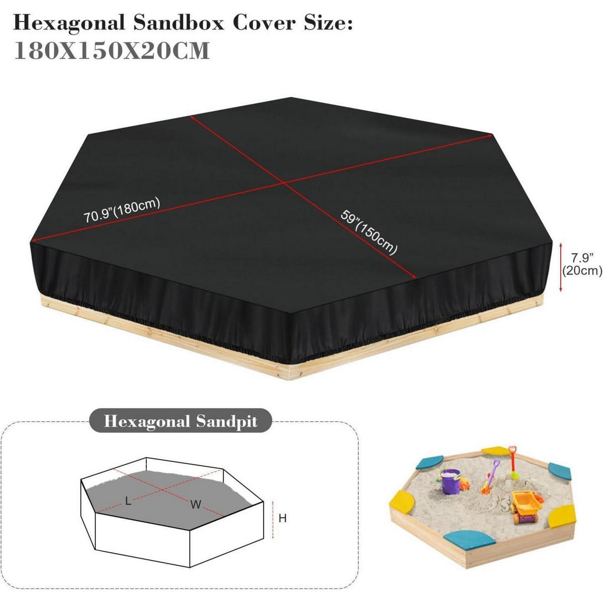 SANDKASTENABDECKUNG 180 x 150 x 20 cm Wasserdicht Winddicht - Schwarz, Textil (1/1/1cm)