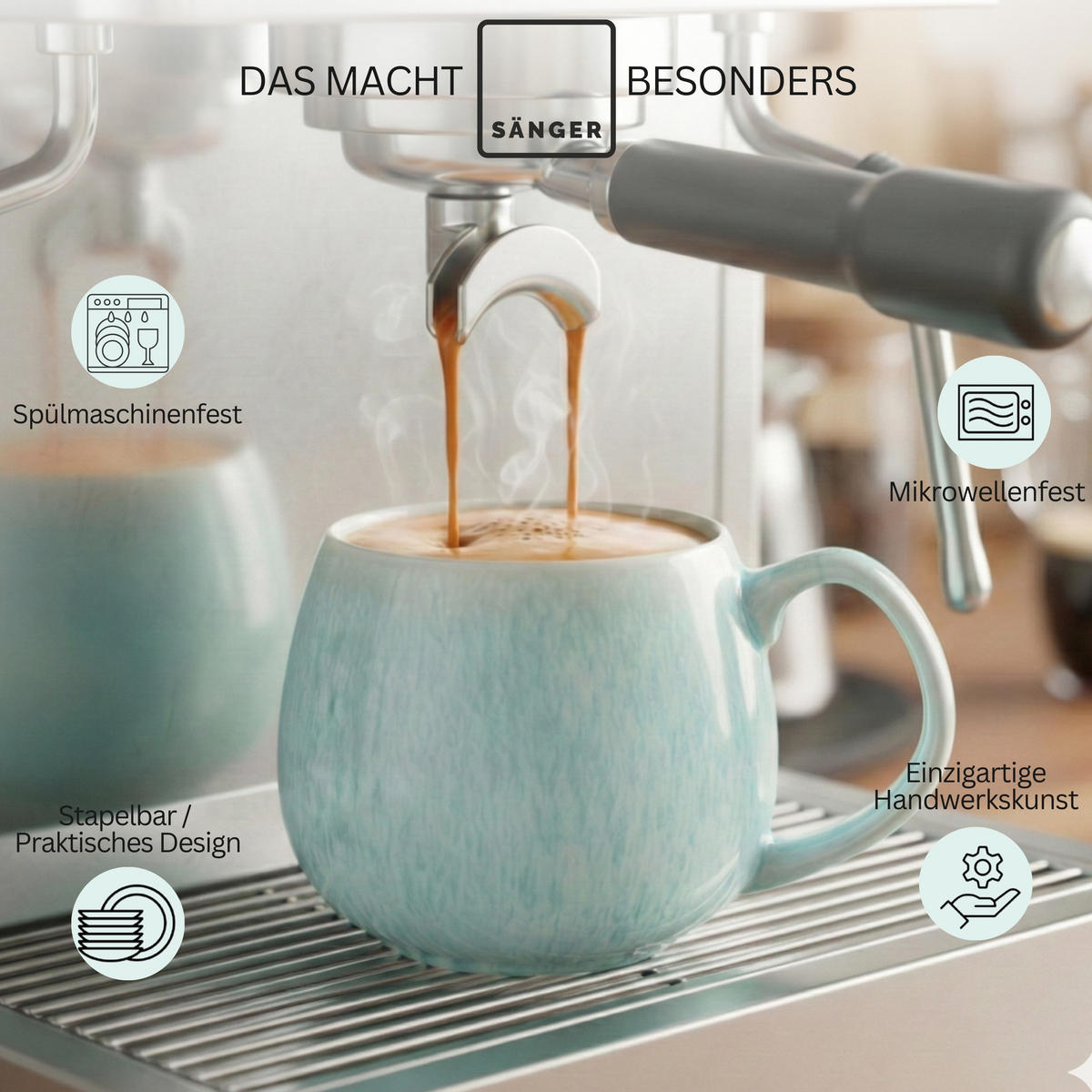 KAFFEEBECHER Set Paros 4 teilig - Türkis, Stein (0.3L) - Sänger