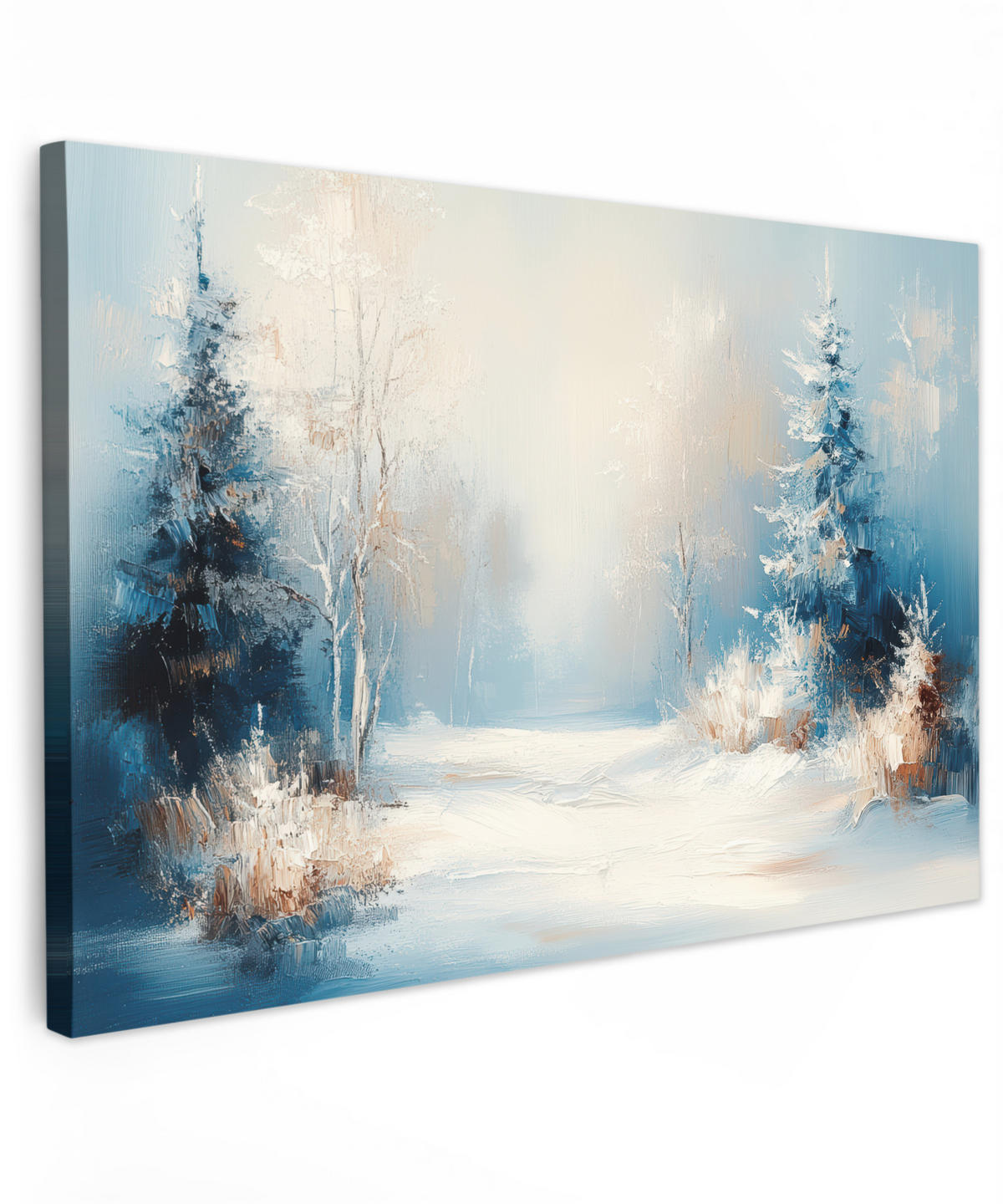 LEINWANDBILD Wald - Winter - Natur - Abstrakt - Schnee Wohnzimmer Groß 120x80 cm - Weiß, Textil (120/80cm) - MuchoWow