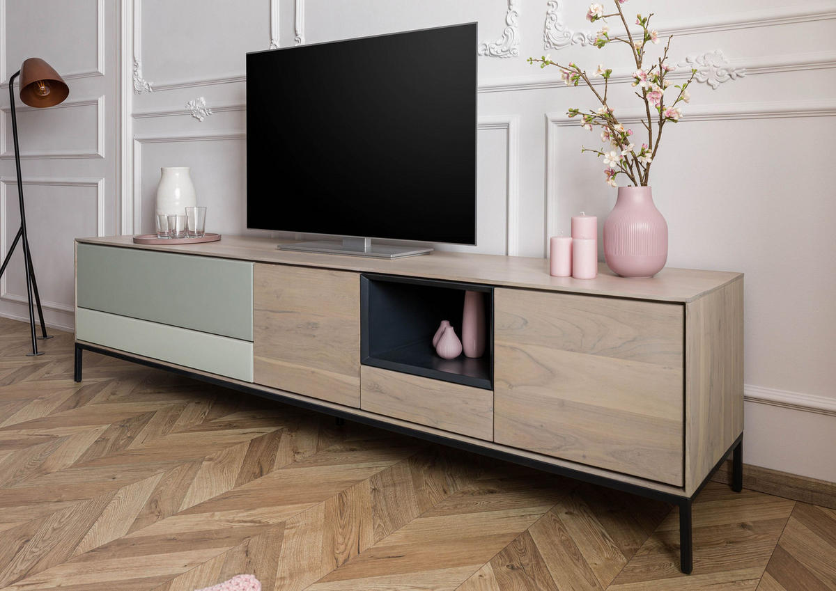 TV-BOARD Akazie 240x45x55 grau-weiß geölt CHICAGO #03 - Braun, Holz (45/55/240cm) - Massivmoebel24