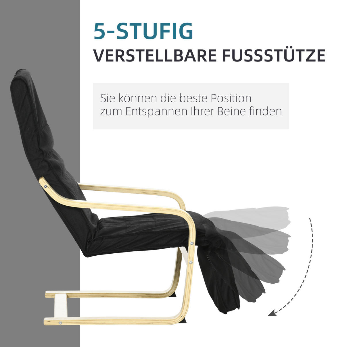 RELAX-SCHAUKELSTUHL 66,5/94/100 cm mit verstellbarem Fußteil in Schwarz - Schwarz, Textil (94/100/66.5cm) - BEAOK