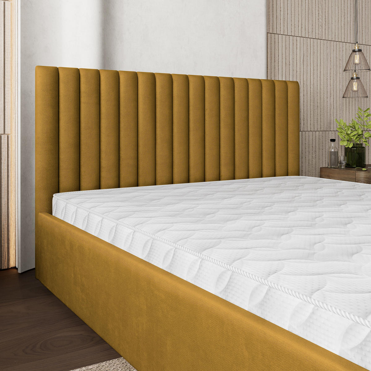 POLSTERBETT CANOVA 140x200 cm mit Bettkästen - Gelb - Gelb, Holz (140/200cm) - MASSENO