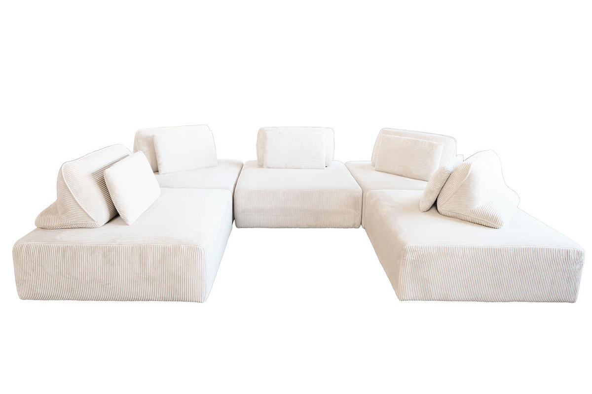 MODULSOFA WIOLO SOFT 5 MODULE 5 KISSEN Cremeweiß Cord - Creme/Schwarz, Kunststoff/Textil (333/84/222cm) - KAWOLA