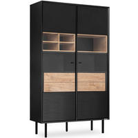 VITRINE LOFTY Kreuz/Außenseiteneinlage, schwarz / Eiche natur - Eichefarben/Multicolor, Holzwerkstoff (102/174/41cm) - KONSIMO®