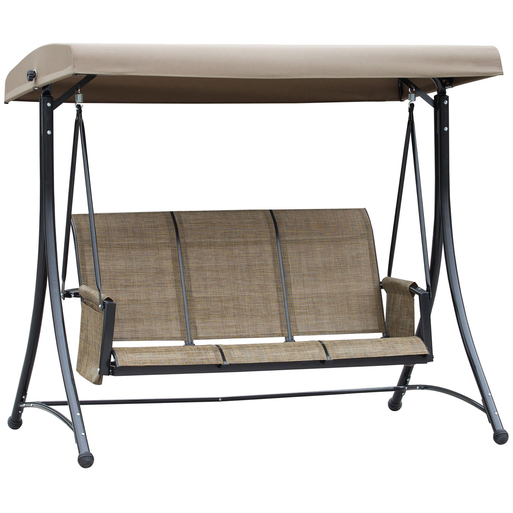 HOLLYWOODSCHAUKEL 3-Sitzer Seitentasche - Braun, Metall (128/172/196cm) - Outsunny