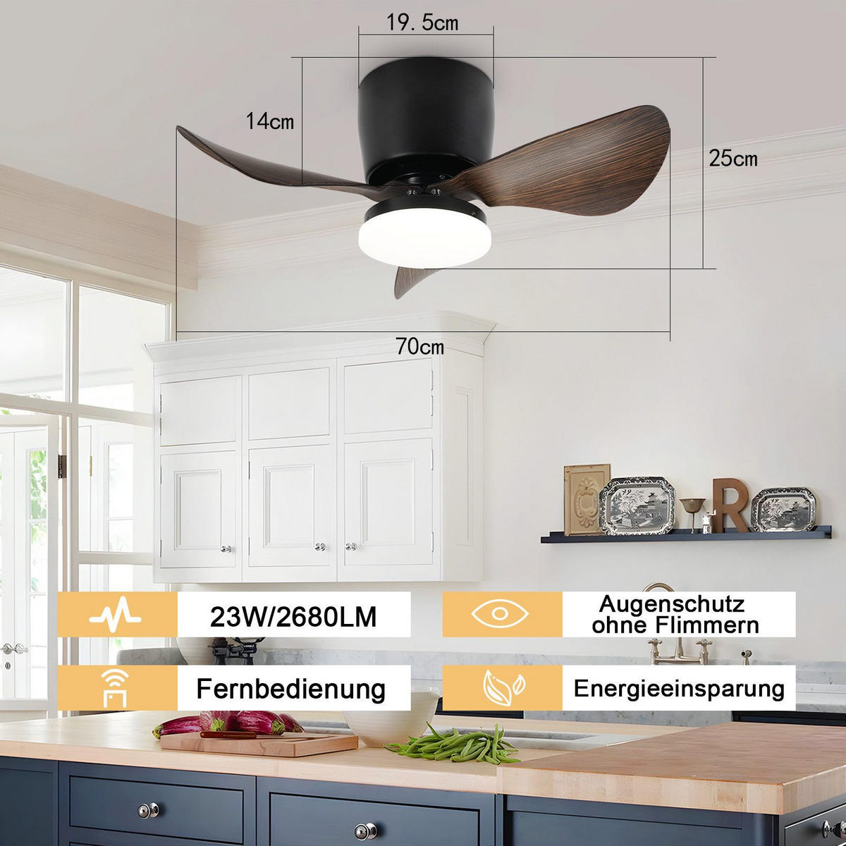 DECKENVENTILATOR Epstein II 70/70/25cm - Schwarz, Kunststoff (70/70/25cm) - Nettlife