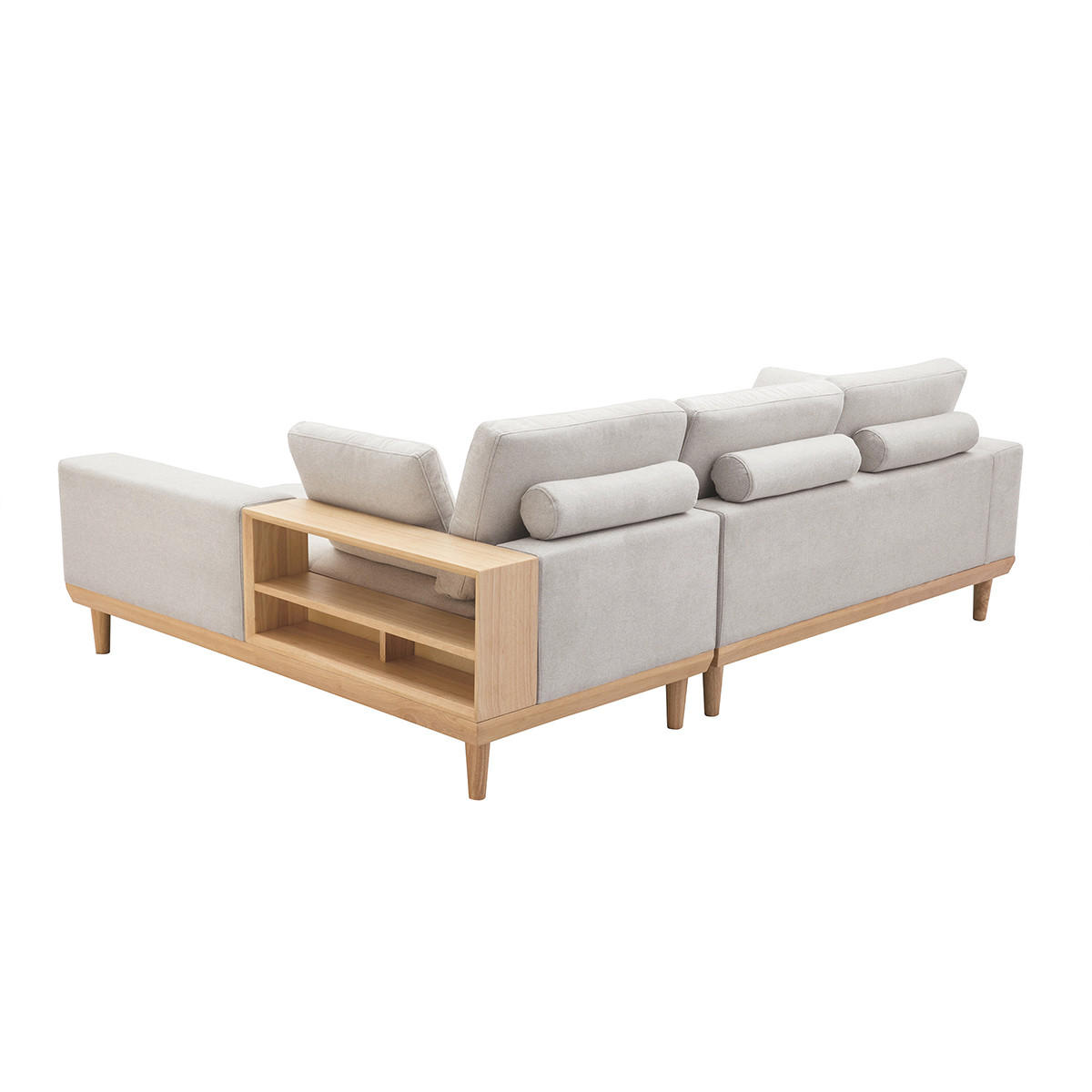 ECKSOFA Rechts 5-Sitzer Stauraum Beige Stoff Samteffekt Helles Holz KOMAO - Beige, Textil (172/237cm) - Miliboo