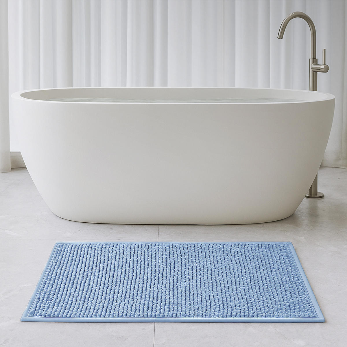 BADEMATTE Chenille 60x90cm Hellblau - Hellblau, Textil (90/60cm) - Bestlivings