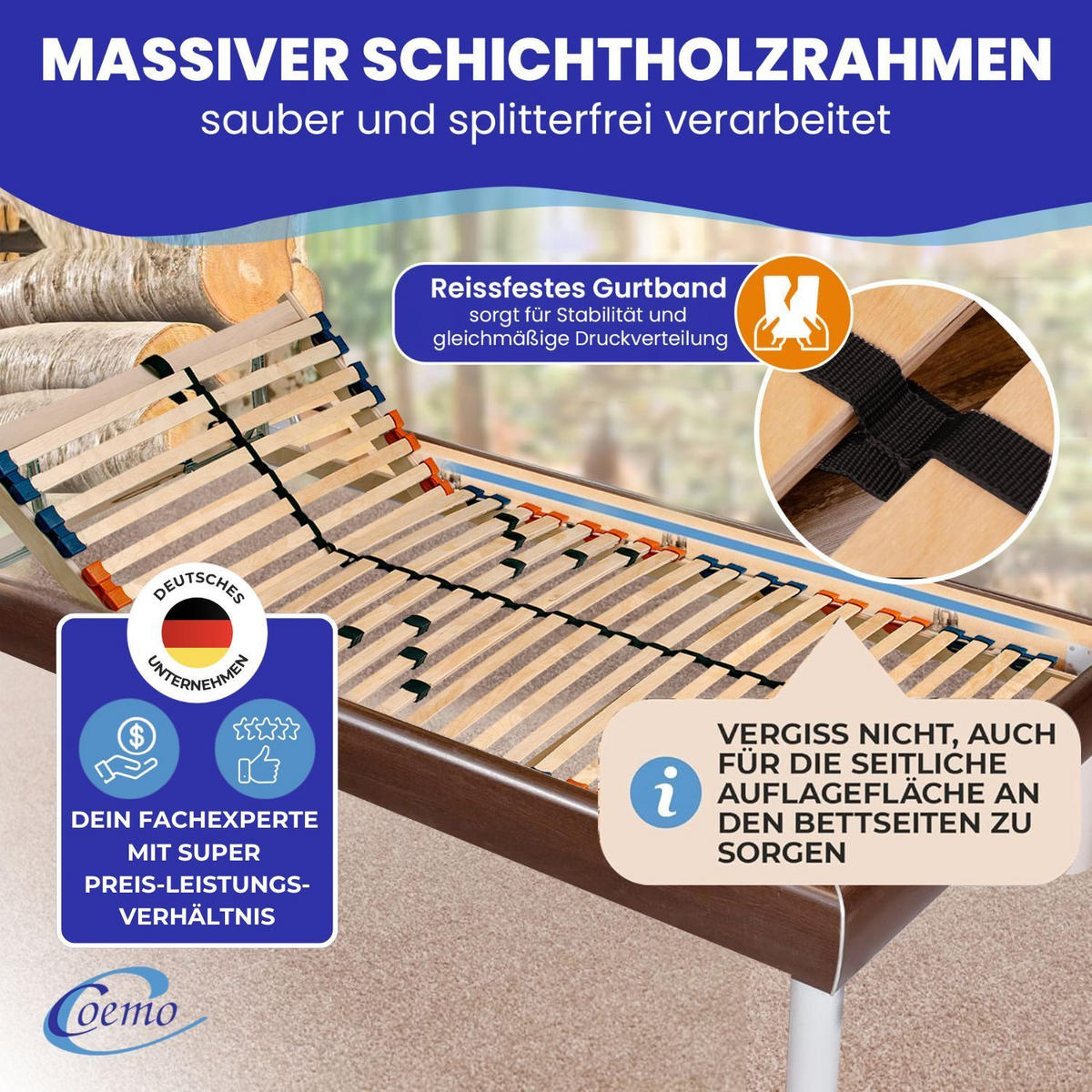 LATTENROST MULTIRA K Kopfteil verstellbar 70x200 cm - Naturfarben, Holz (70/200cm) - Coemo