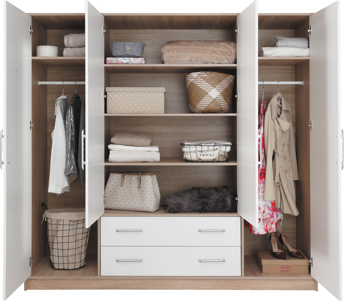 DREHTÜRENSCHRANK VANO 200/190/56cm 4-türig Weiß - Weiß, Holzwerkstoff (200/190/56cm) - MASSENO