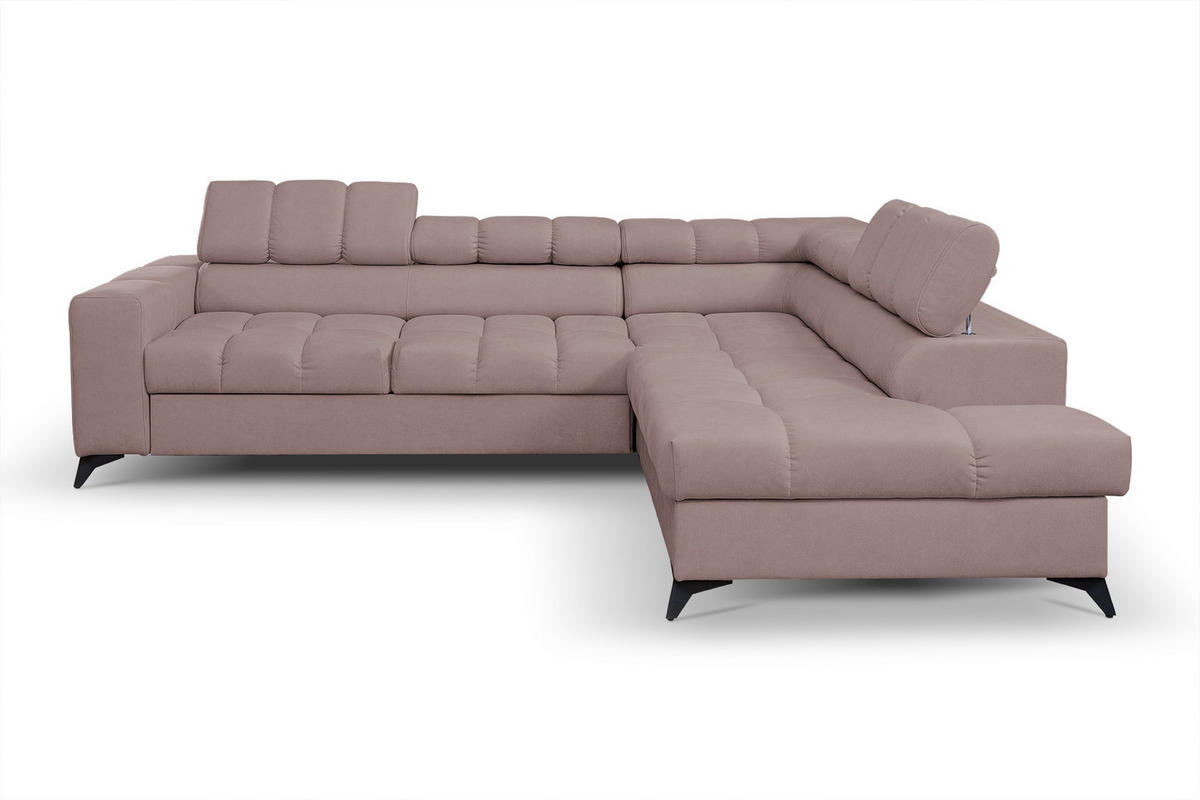 ECKSOFA Andrea L-Form mit verstellbaren Kopfstützen Schlaffunktion Bettkasten 267 cm rechts rosa - Rosa, Kunststoff (267/106cm) - Margaret Hadas24