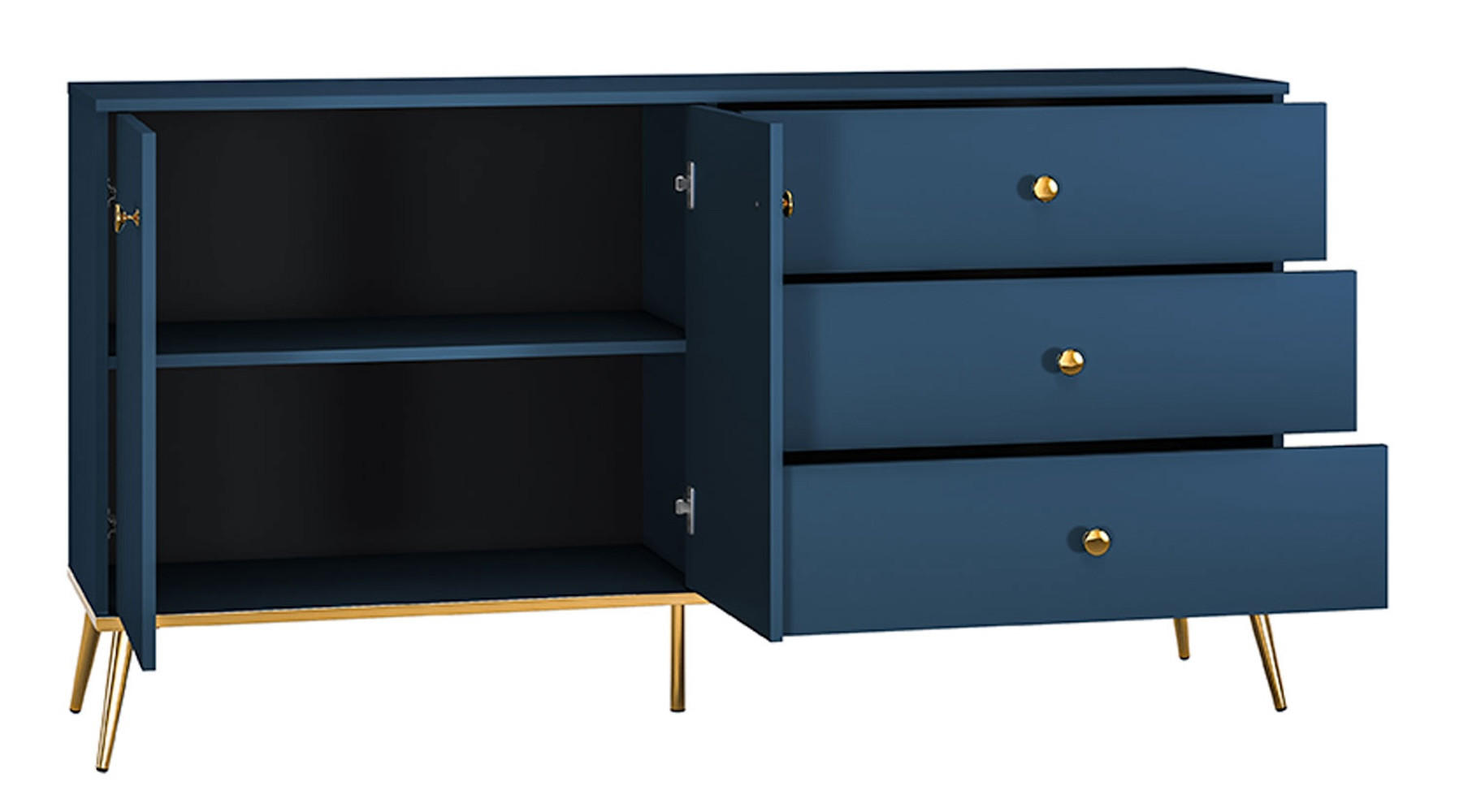 SIDEBOARD Marine dunkelblau / gold 160 / 40 / 85cm - Blau/Dunkelblau, Holz/Holzwerkstoff (160/85/40cm) - Feldmann-Wohnen
