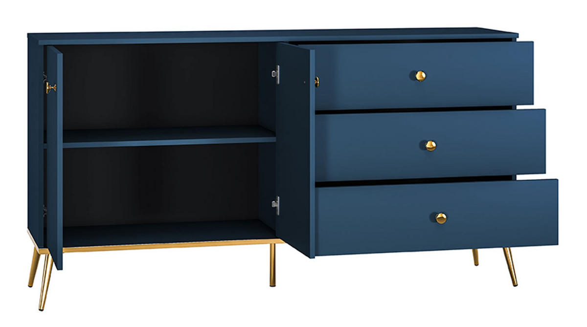 SIDEBOARD Marine dunkelblau / gold 160 / 40 / 85cm - Blau/Dunkelblau, Holz/Holzwerkstoff (160/85/40cm) - Feldmann-Wohnen