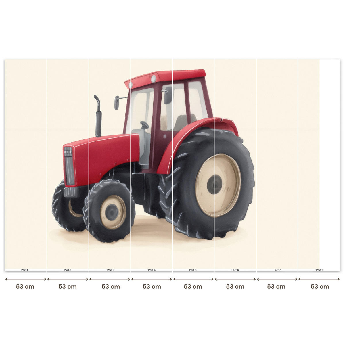 KINDERTAPETE - Traktor - Minimalistisch - Illustration - Rot - 400x260 cm - Rot, Papier (400/260cm) - OnlyWow