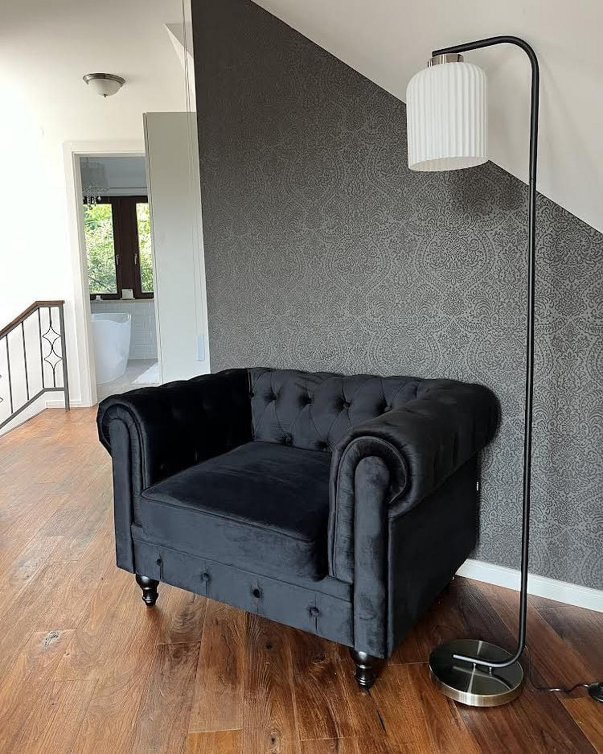SESSEL Samtstoff schwarz Chesterfield - Dunkelbraun/Schwarz, Textil (110/70/75cm) - Beliani