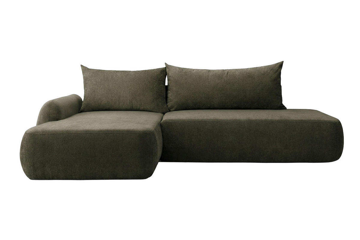 ECKSOFA Mit Schlaffunktion Und Bettkasten, Velvet-Stoff Vena, Olive, Links, HELA I - Olivgrün, Holz (302/184cm) - Kaiser Möbel